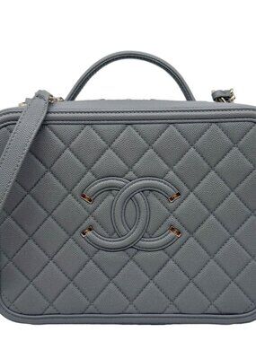 Chanel  Vanity Case Filigree CC Large Caviar Quilted Shoulder Bag Grey
